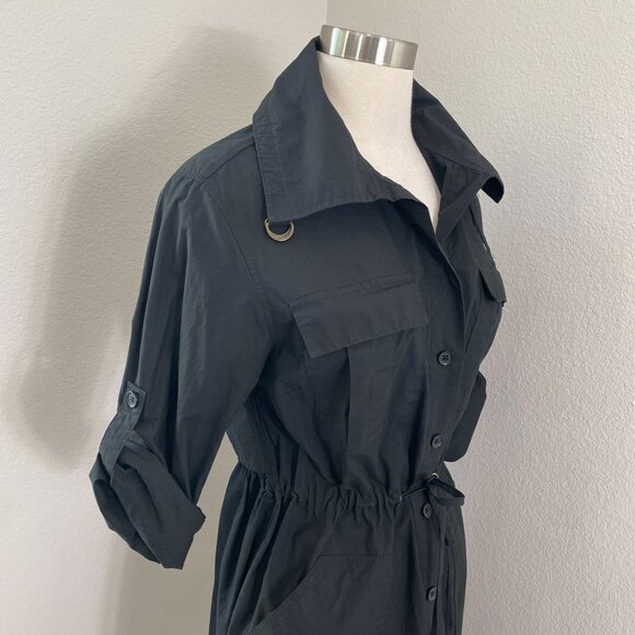 Banana Republic Womens Small Black Trench Back Shirt Dress Roll Tab Sleeve - Picture 6 of 16